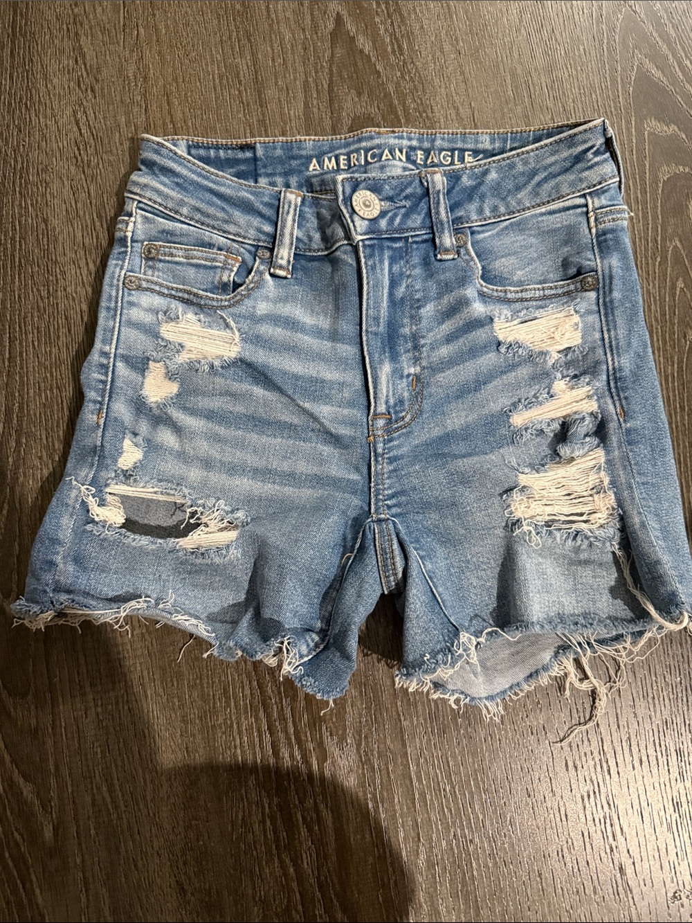 American Eagle Outfitters Blue Distressed High-Rise Jean Shorts